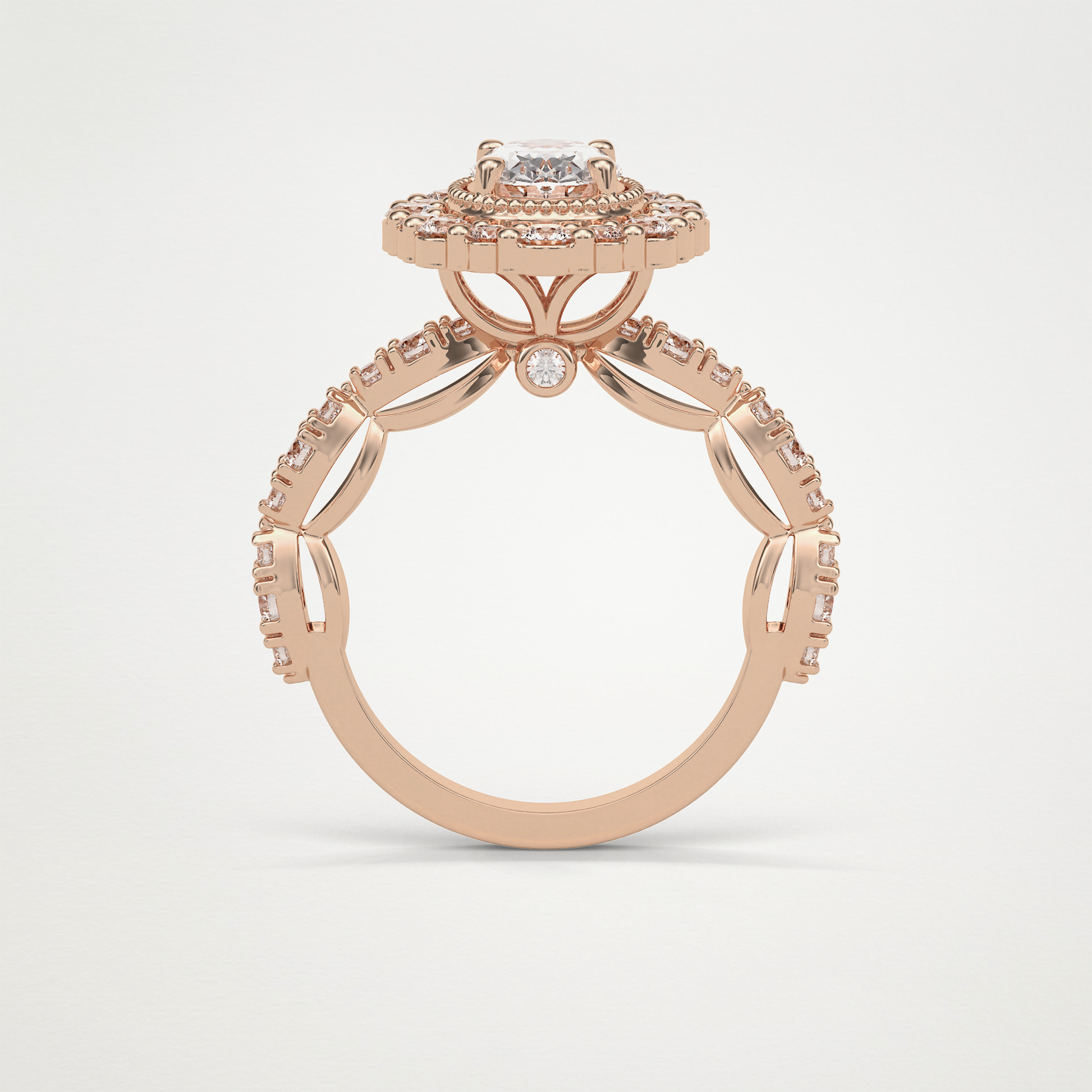 Oval Pave and Halo Lab Grown Diamond Engagement Ring