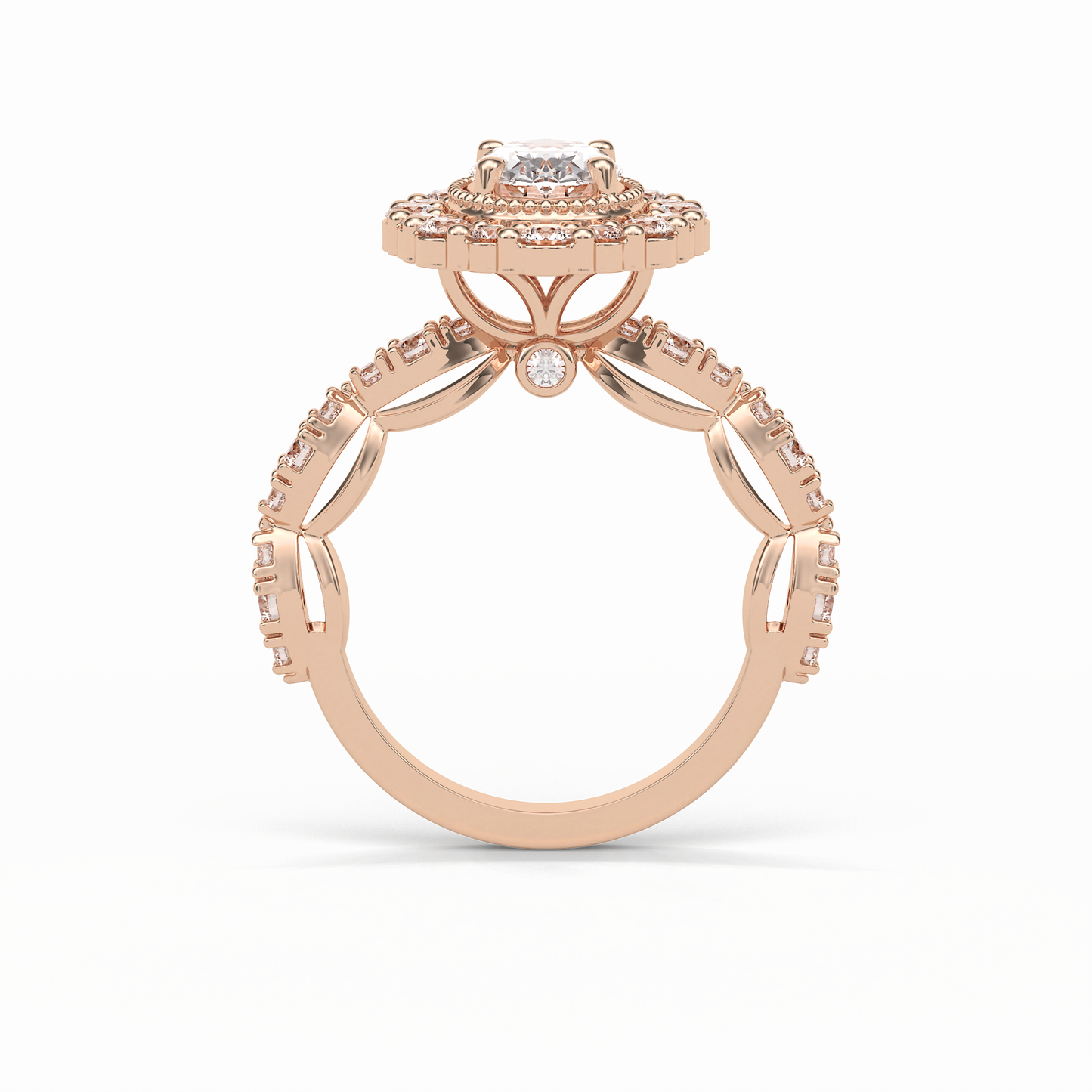 Oval Pave and Halo Lab Grown Diamond Engagement Ring