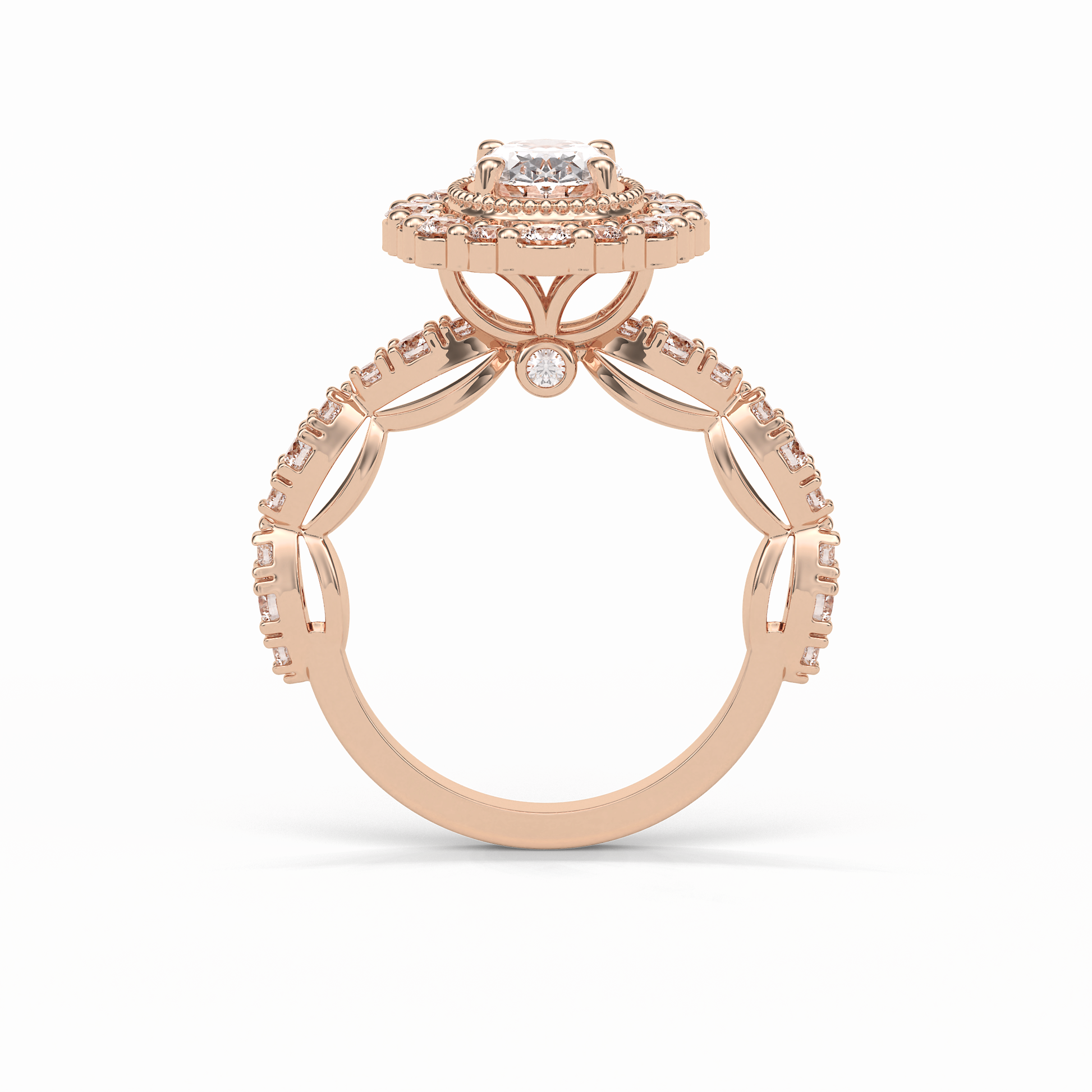Oval Pave and Halo Lab Grown Diamond Engagement Ring