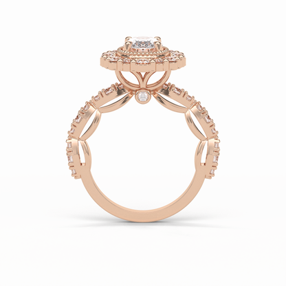 Oval Pave and Halo Lab Grown Diamond Engagement Ring