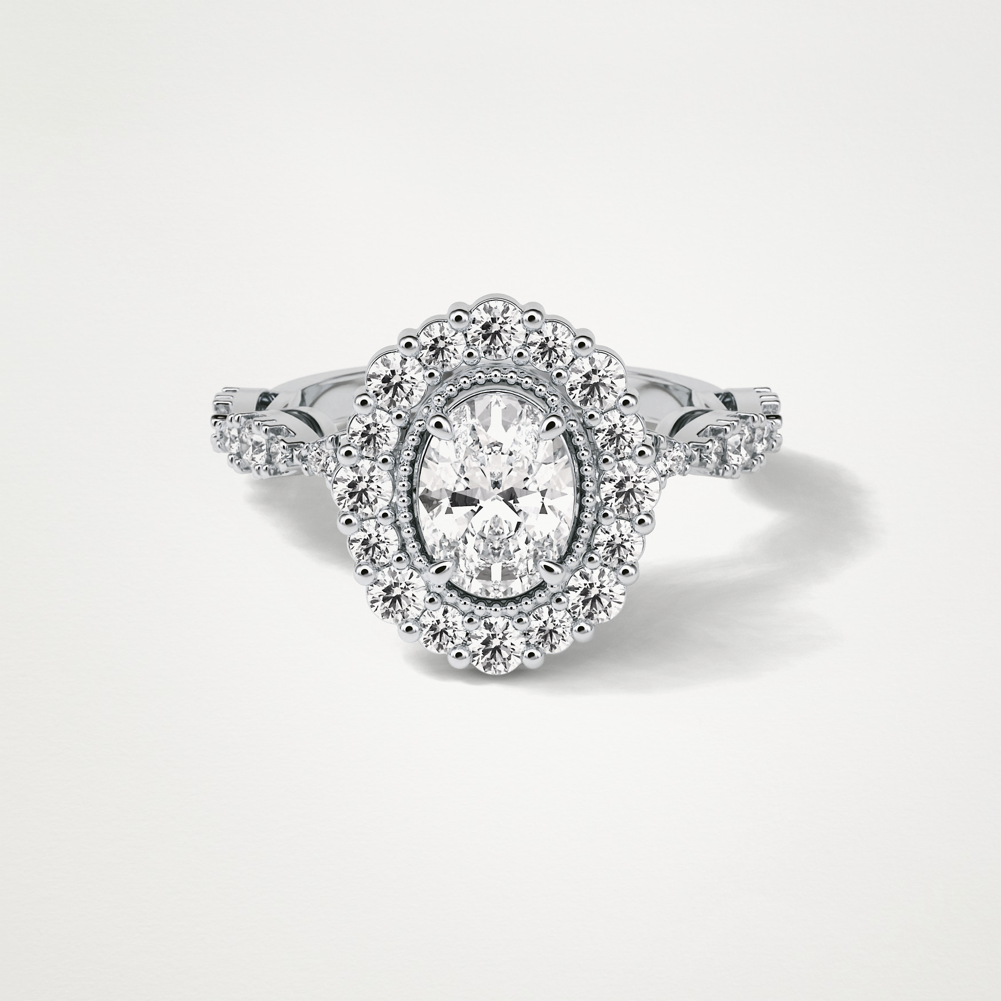 Oval Pave and Halo Lab Grown Diamond Engagement Ring