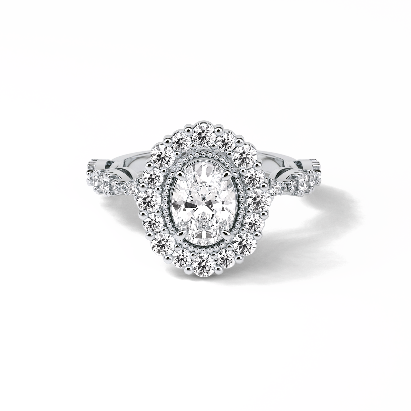 Oval Pave and Halo Lab Grown Diamond Engagement Ring