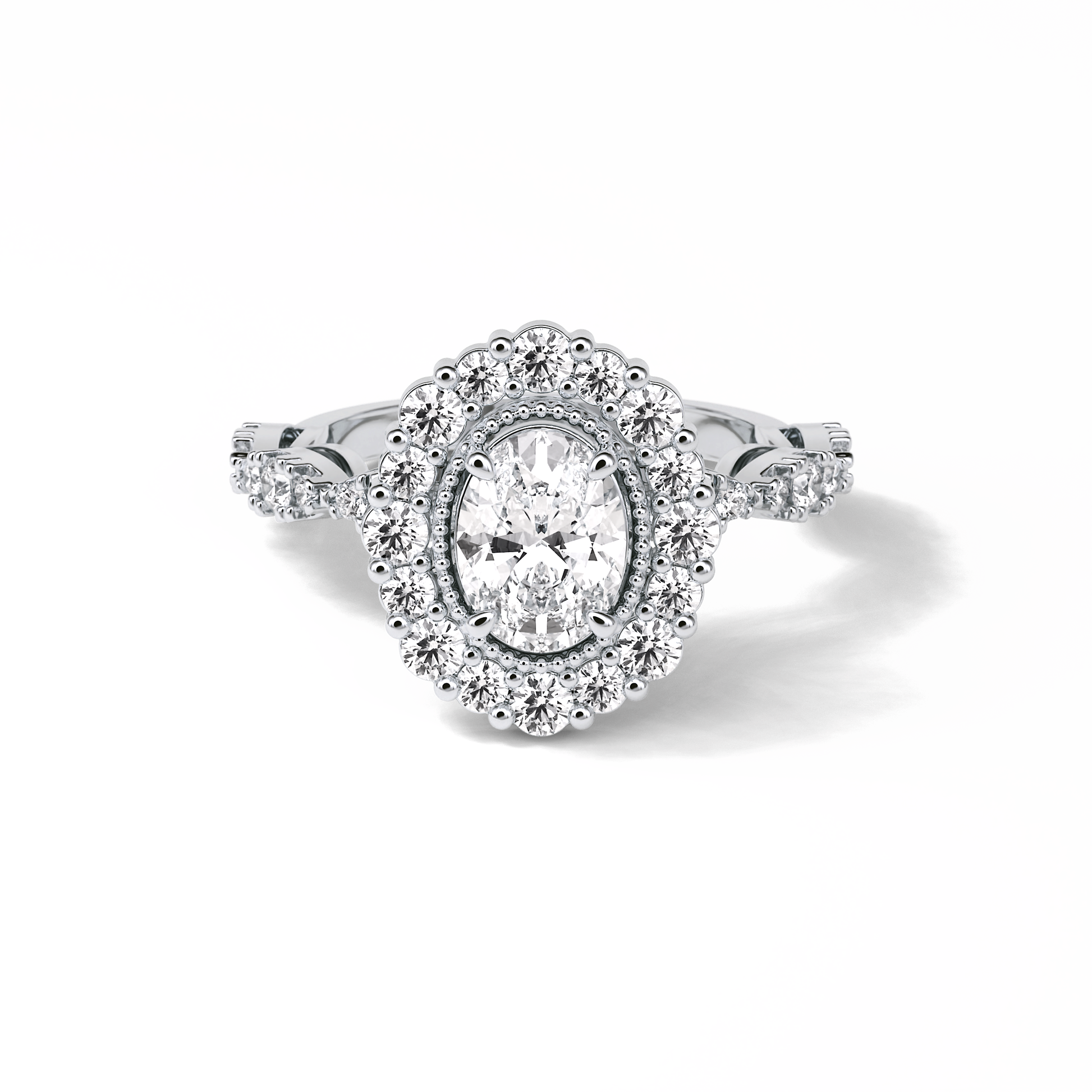 Oval Pave and Halo Lab Grown Diamond Engagement Ring