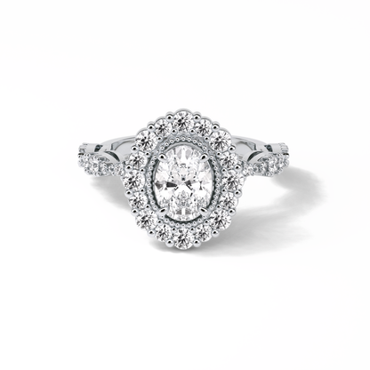 Oval Pave and Halo Lab Grown Diamond Engagement Ring