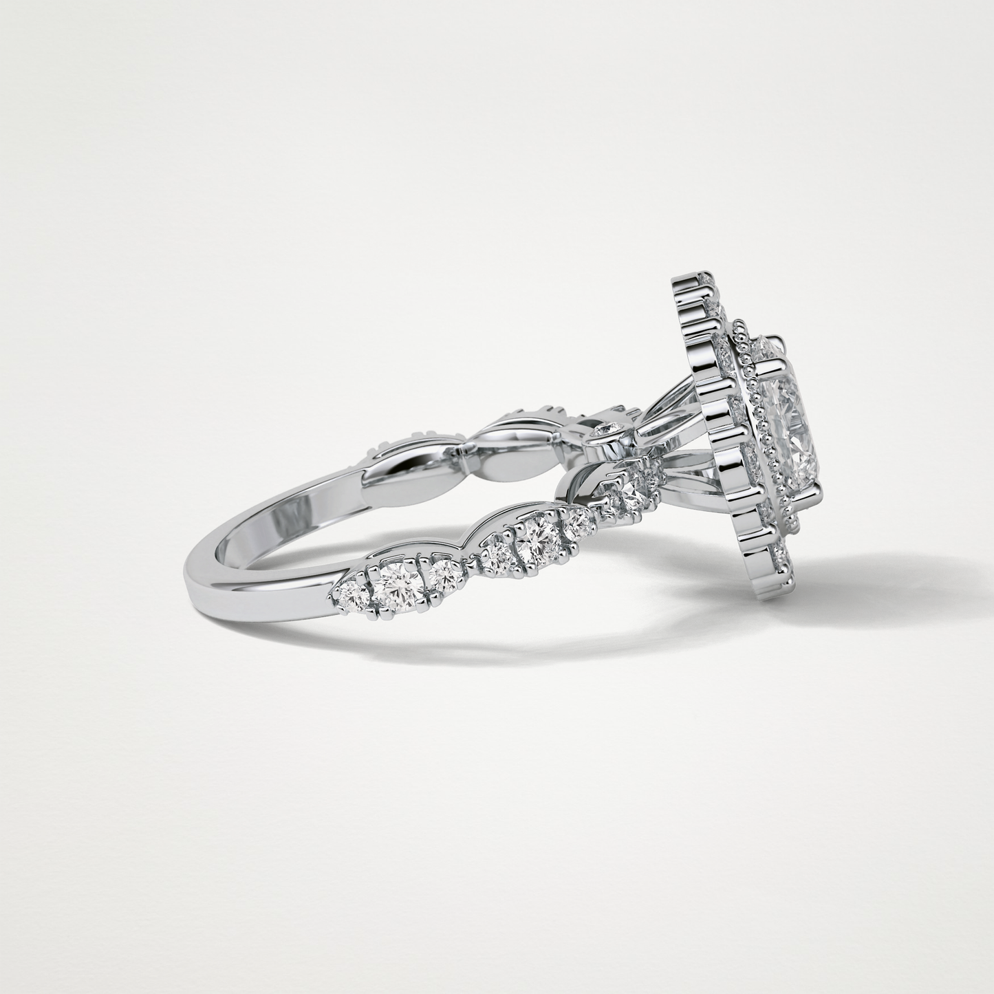 Oval Pave and Halo Lab Grown Diamond Engagement Ring
