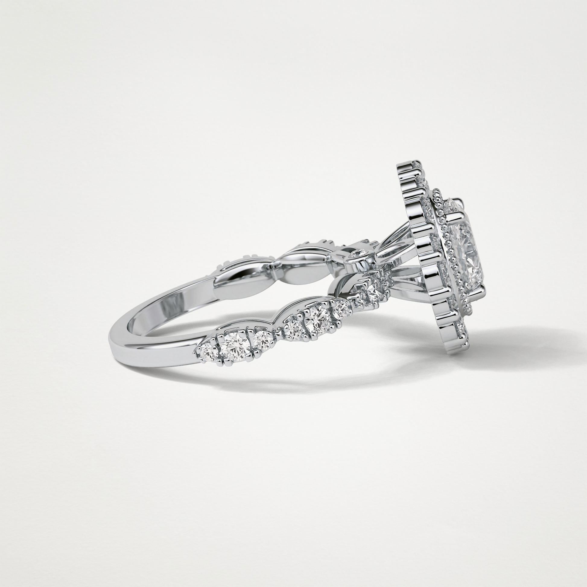Oval Pave and Halo Lab Grown Diamond Engagement Ring
