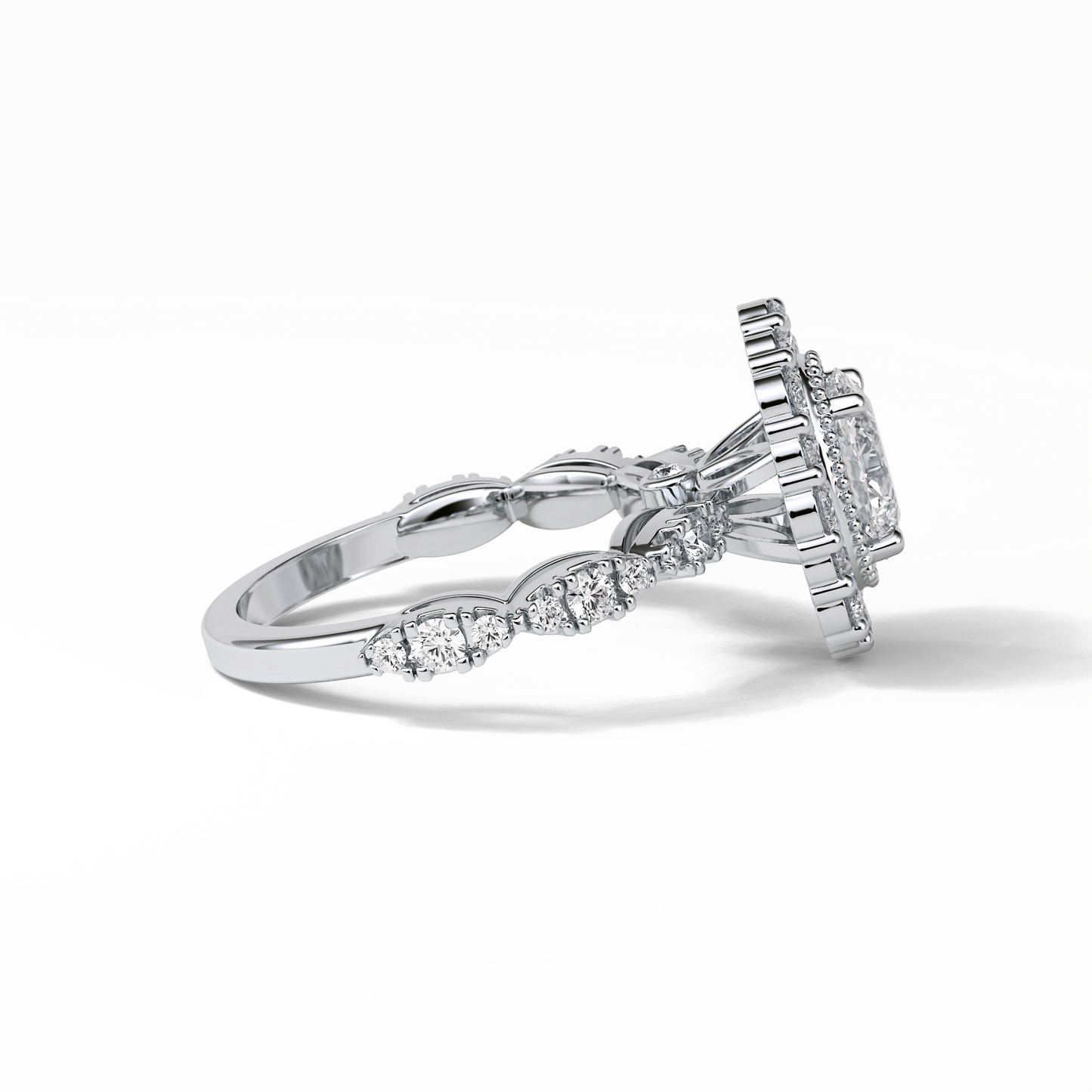 Oval Pave and Halo Lab Grown Diamond Engagement Ring