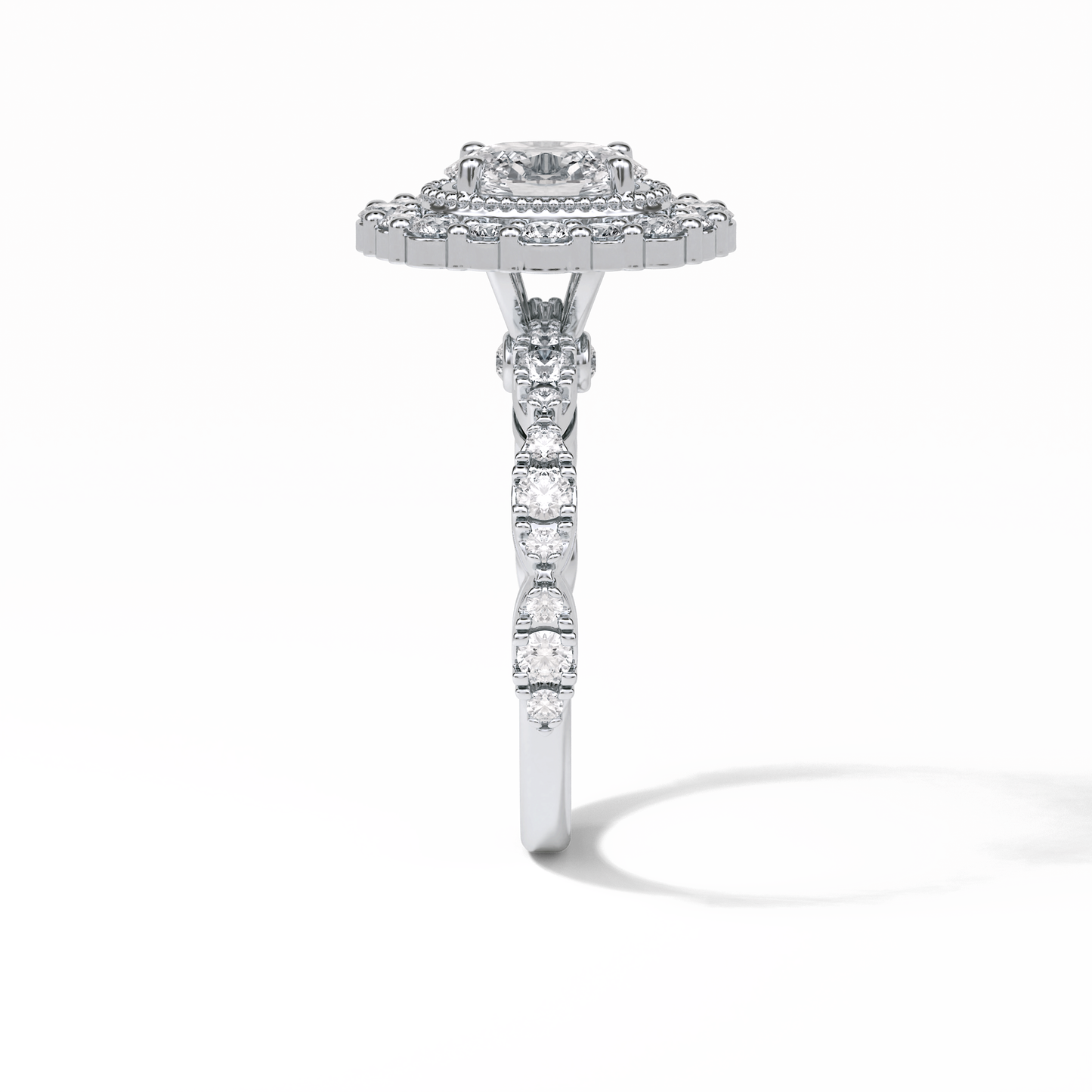 Oval Pave and Halo Lab Grown Diamond Engagement Ring