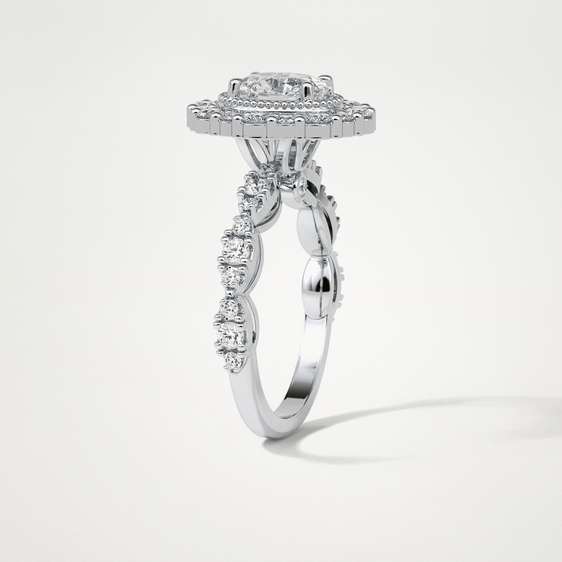 Oval Pave and Halo Lab Grown Diamond Engagement Ring