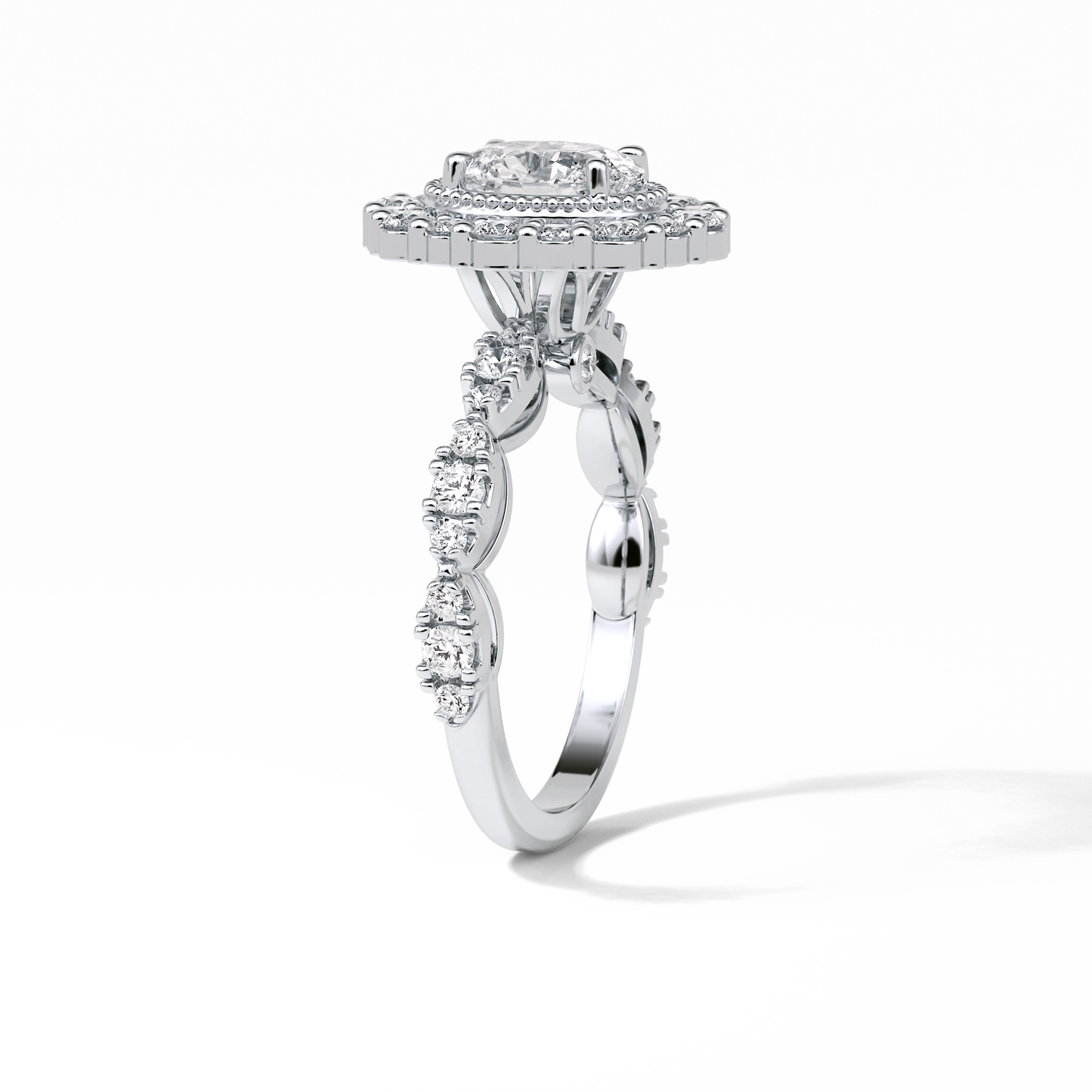 Oval Pave and Halo Lab Grown Diamond Engagement Ring