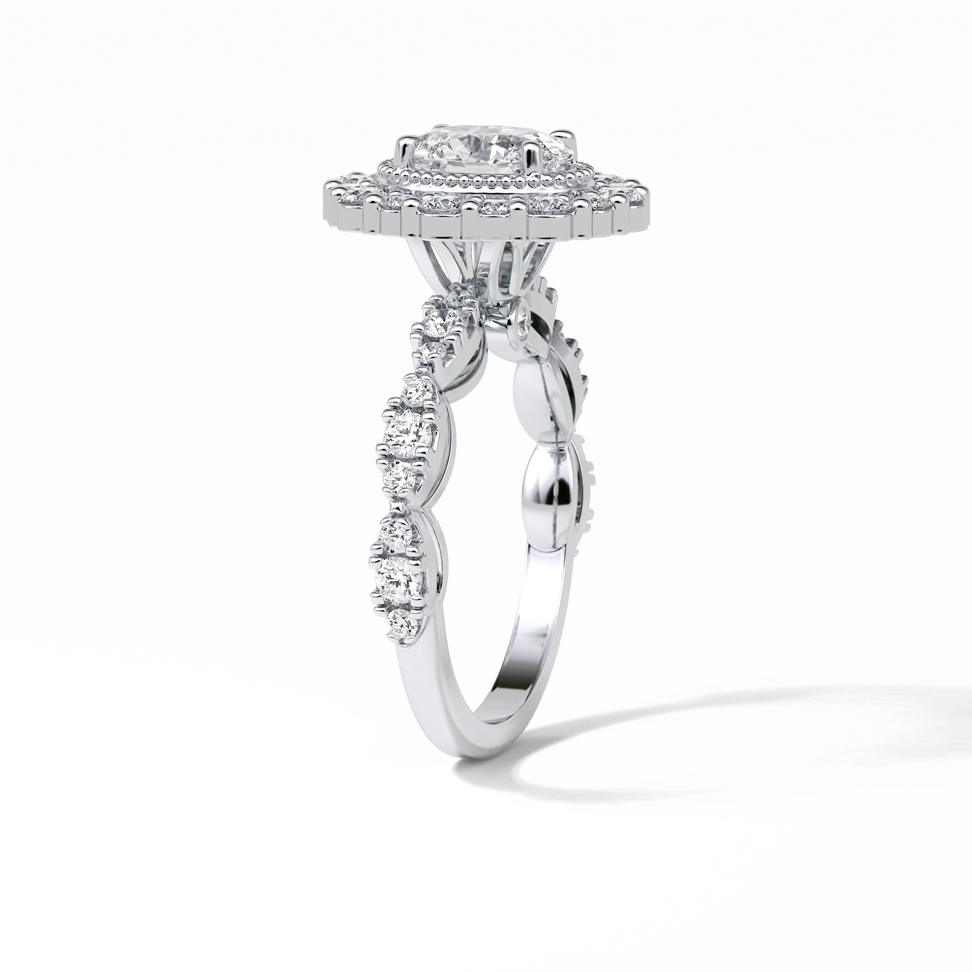 Oval Pave and Halo Lab Grown Diamond Engagement Ring
