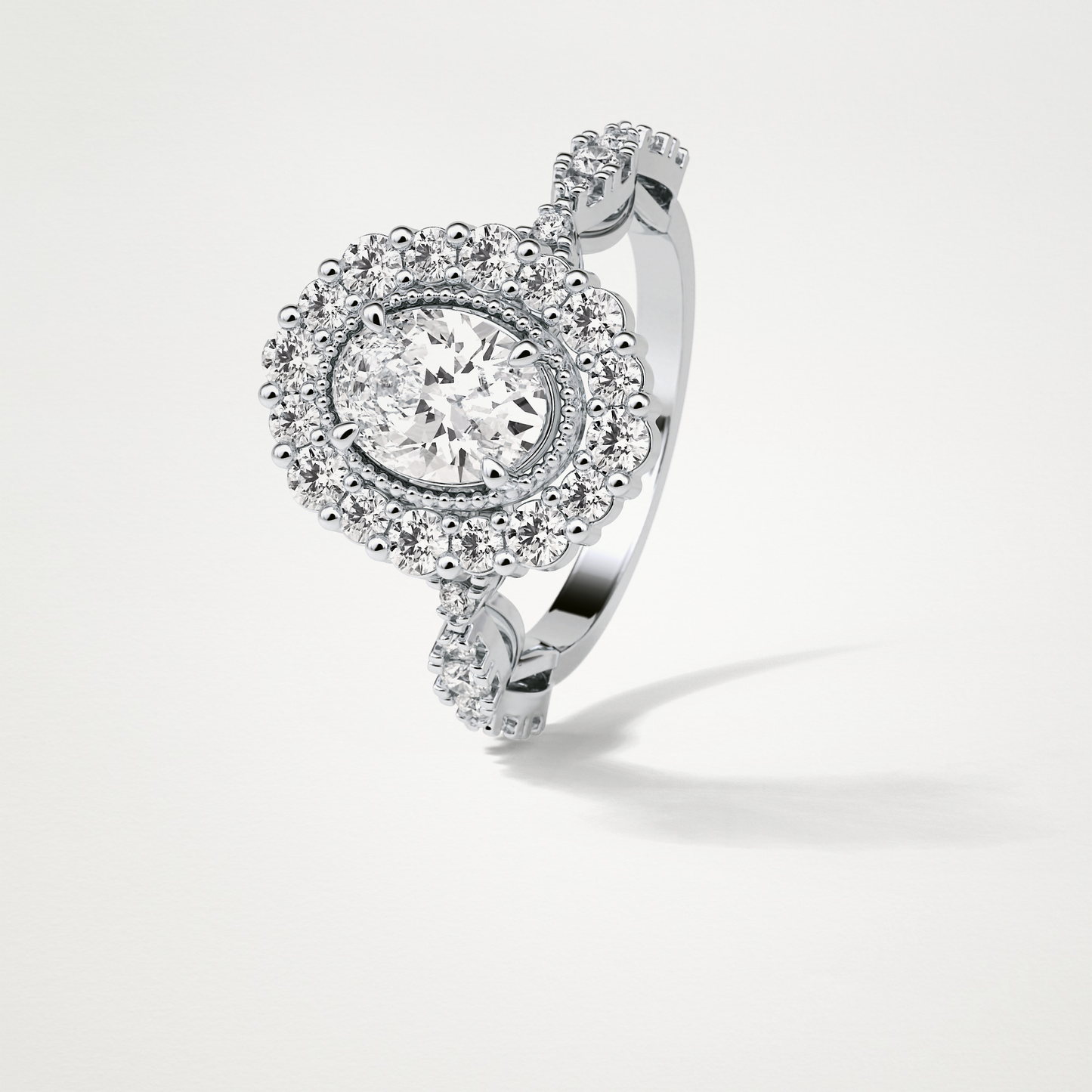 Oval Pave and Halo Lab Grown Diamond Engagement Ring