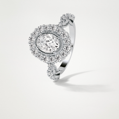 Oval Pave and Halo Lab Grown Diamond Engagement Ring