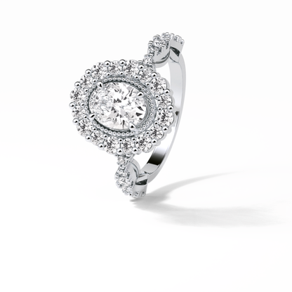 Oval Pave and Halo Lab Grown Diamond Engagement Ring