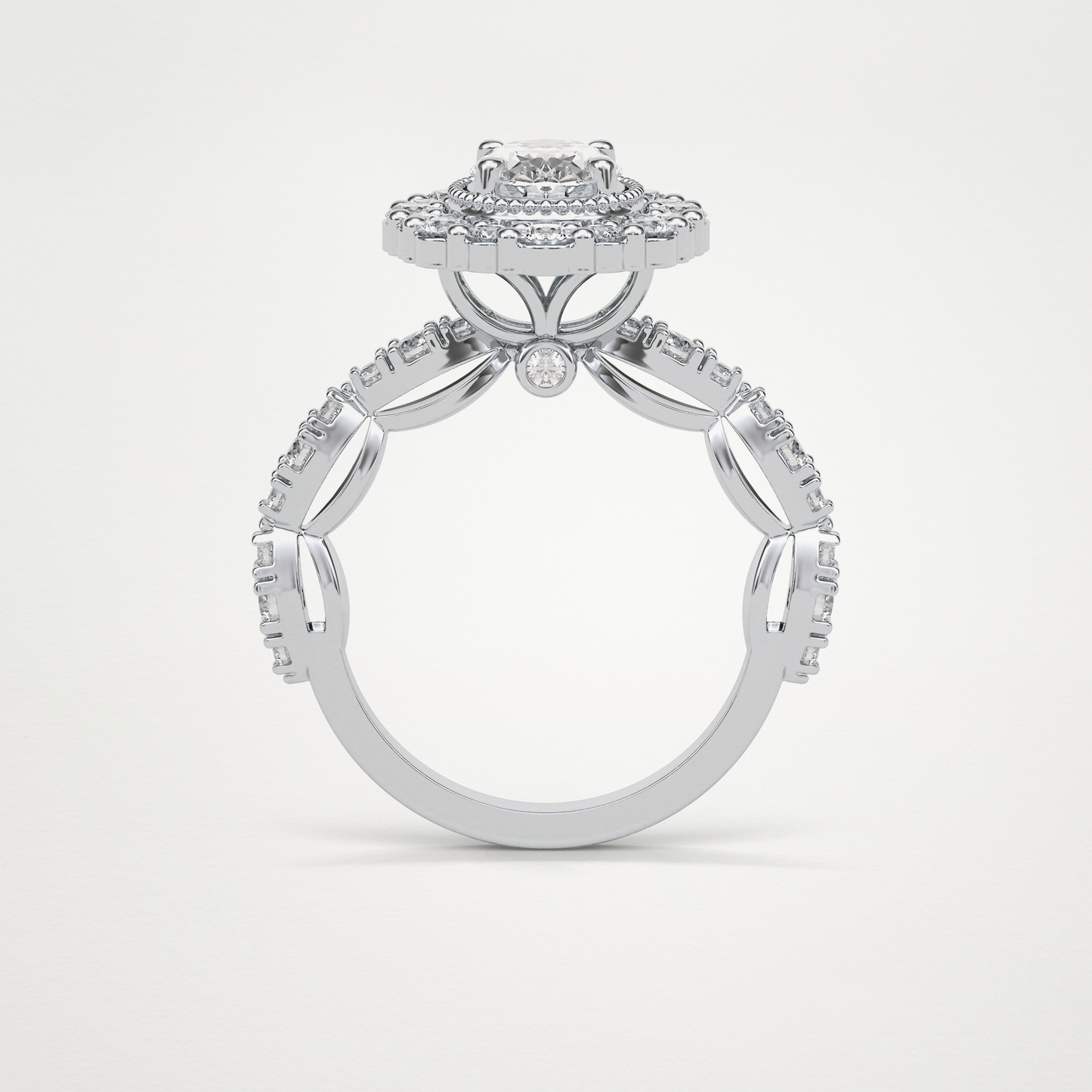 Oval Pave and Halo Lab Grown Diamond Engagement Ring