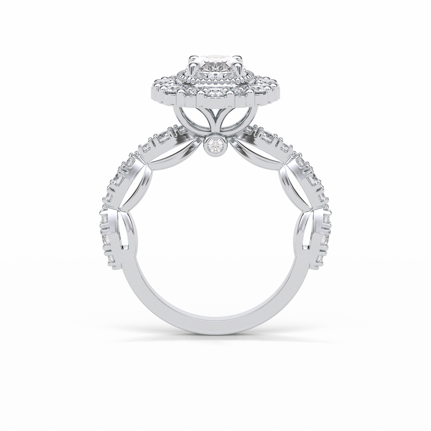 Oval Pave and Halo Lab Grown Diamond Engagement Ring