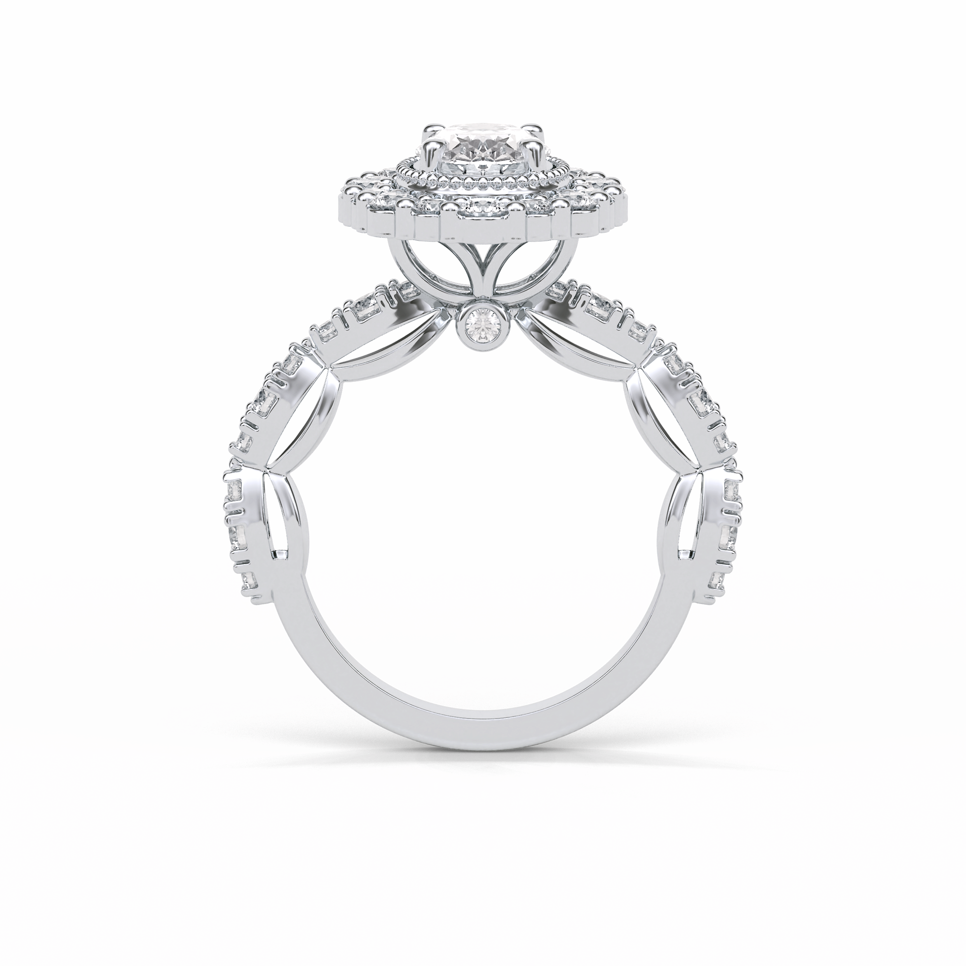 Oval Pave and Halo Lab Grown Diamond Engagement Ring