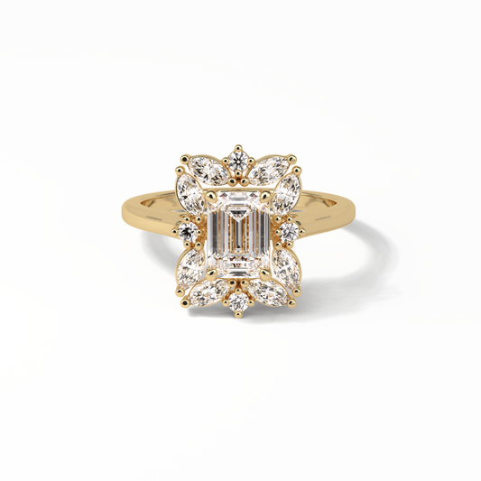 Emerald Cluster Lab Grown Diamond Engagement Ring