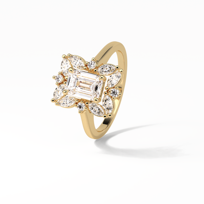 Emerald Cluster Lab Grown Diamond Engagement Ring