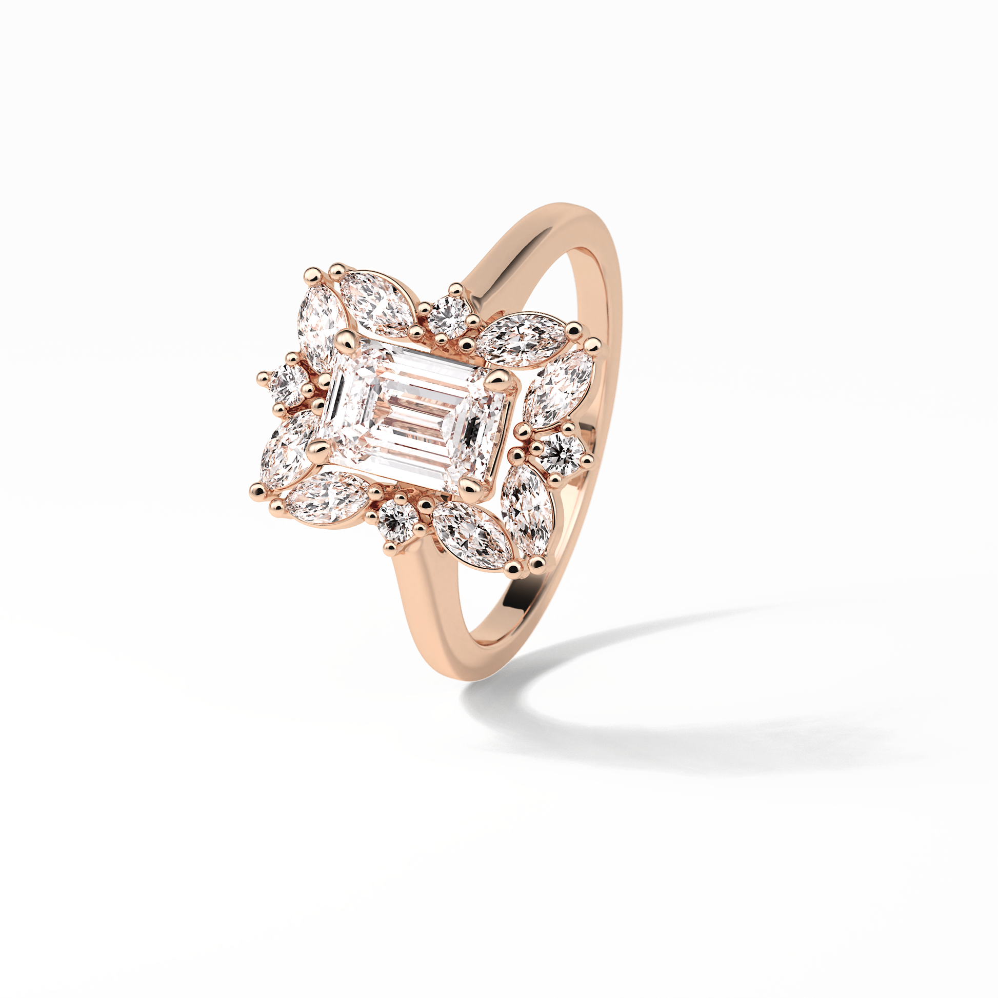 Emerald Cluster Lab Grown Diamond Engagement Ring