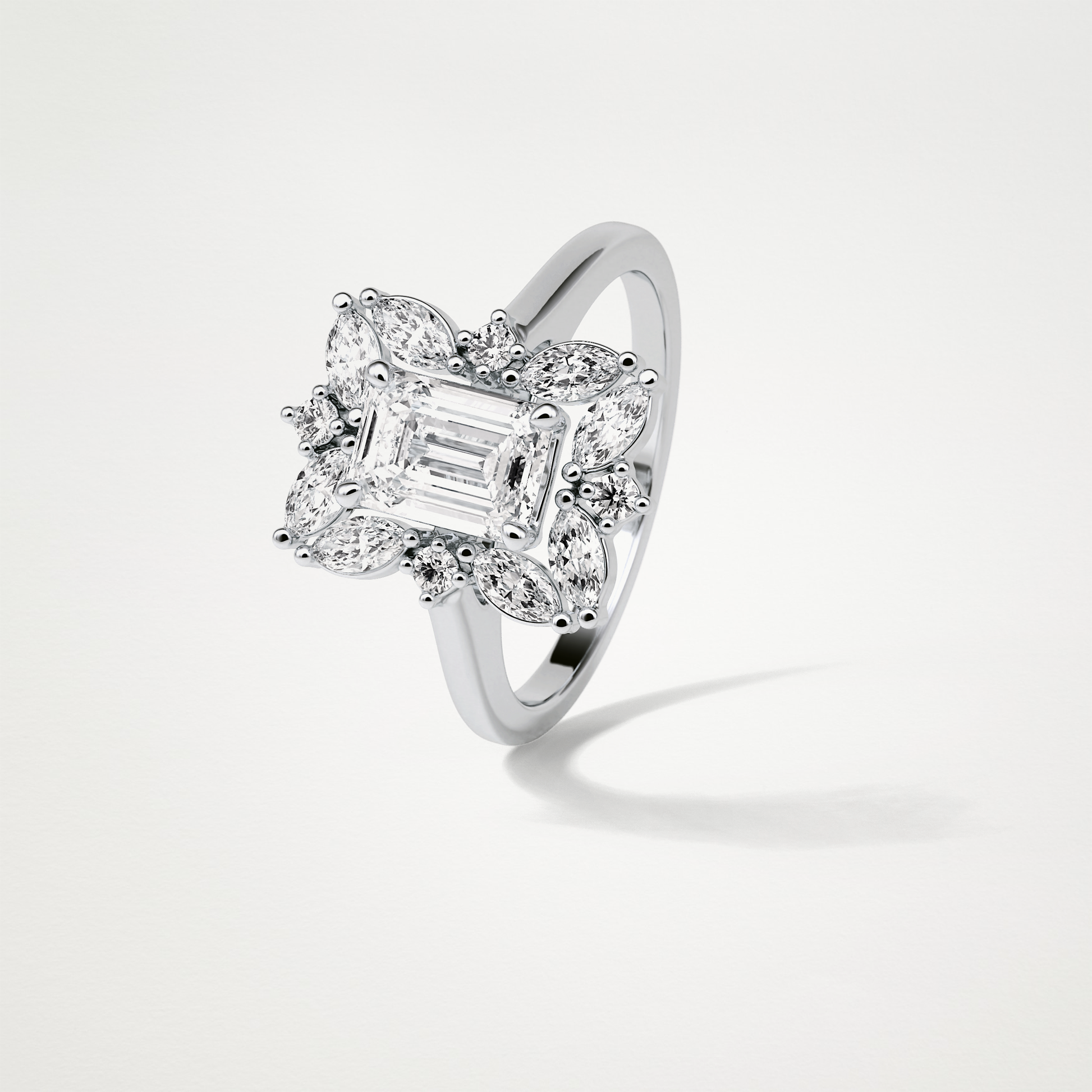 Emerald Cluster Lab Grown Diamond Engagement Ring