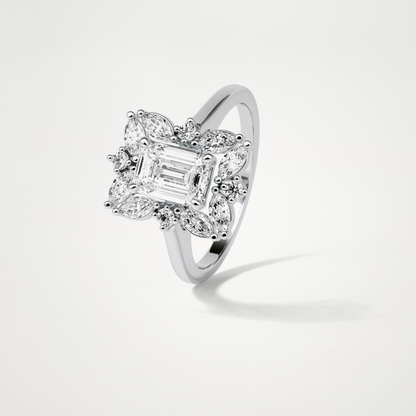 Emerald Cluster Lab Grown Diamond Engagement Ring