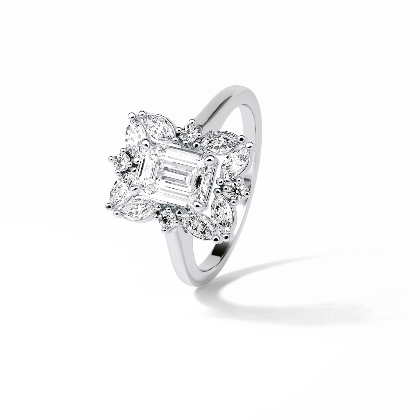 Emerald Cluster Lab Grown Diamond Engagement Ring