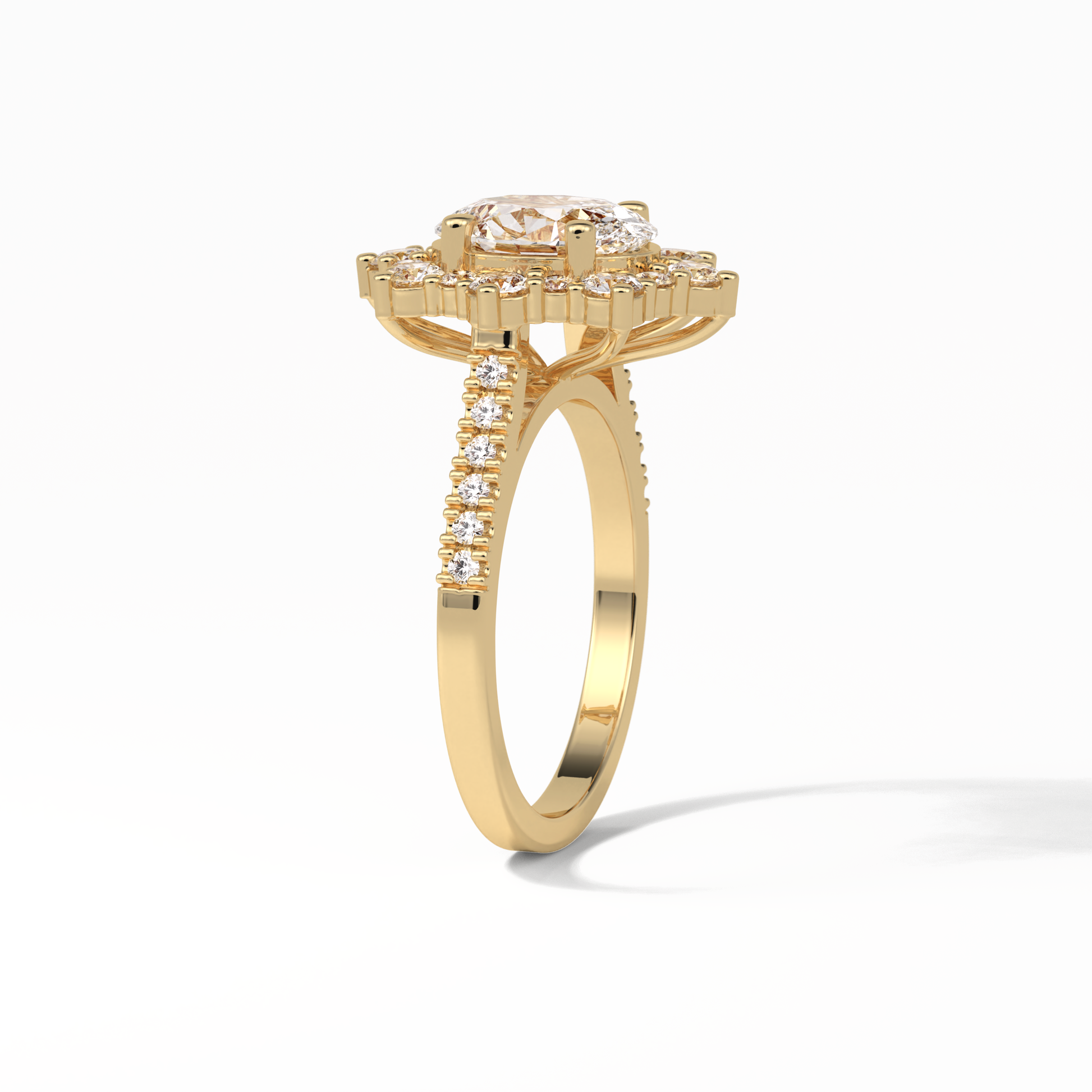 Oval Pave & Halo Lab Grown Diamond Engagement Ring