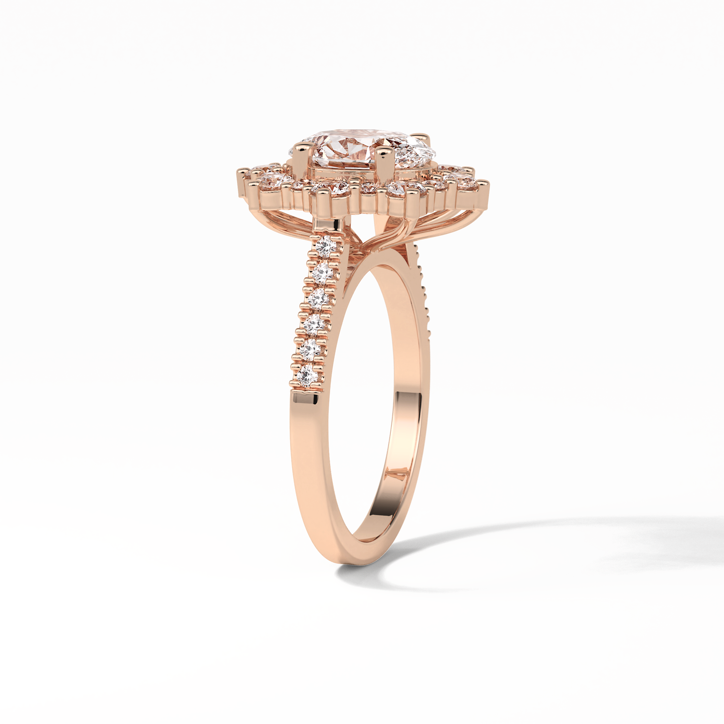 Oval Pave & Halo Lab Grown Diamond Engagement Ring