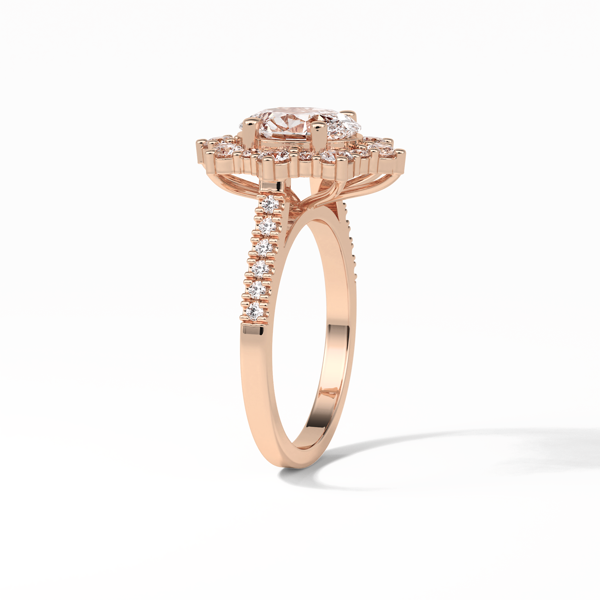 Oval Pave & Halo Lab Grown Diamond Engagement Ring