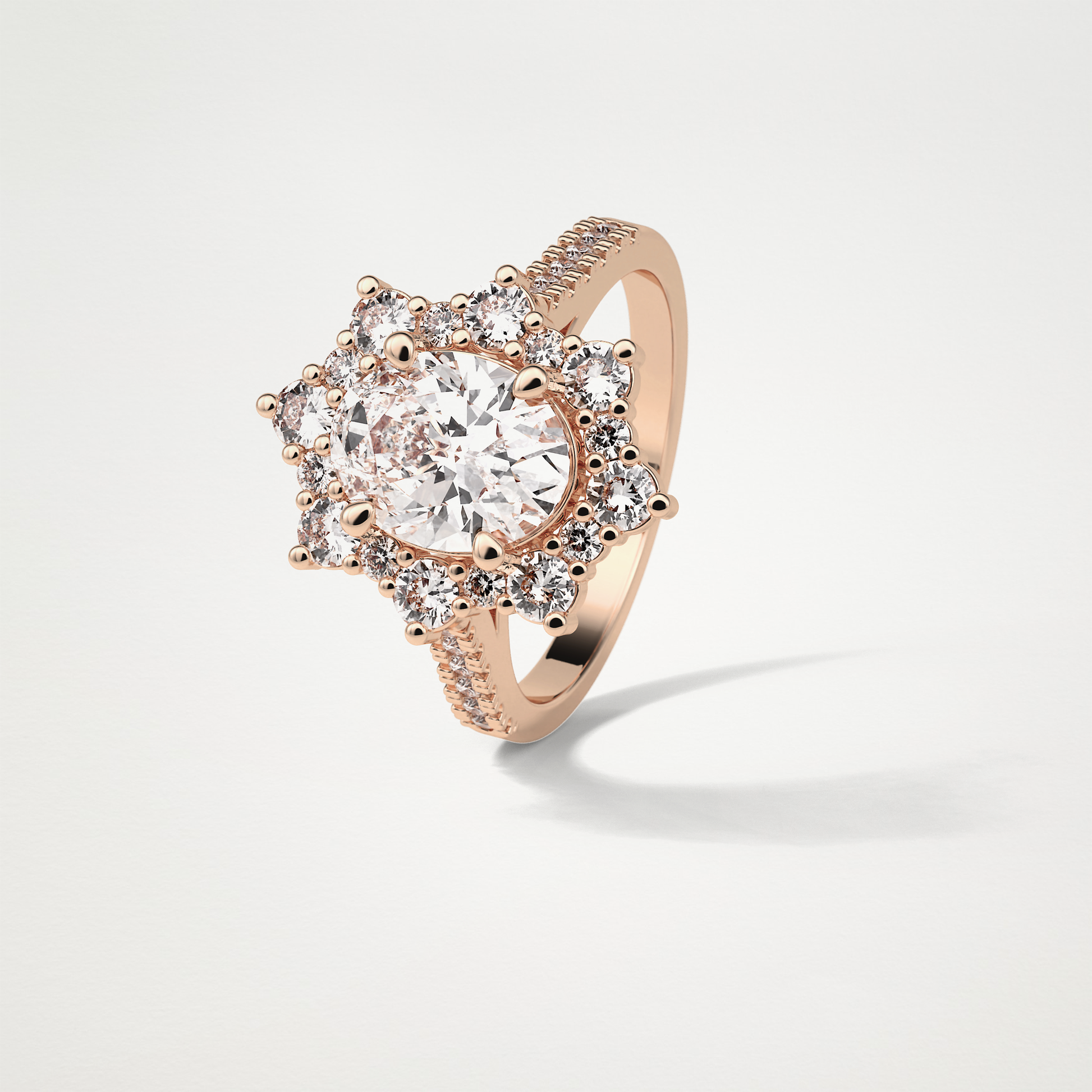 Oval Pave & Halo Lab Grown Diamond Engagement Ring