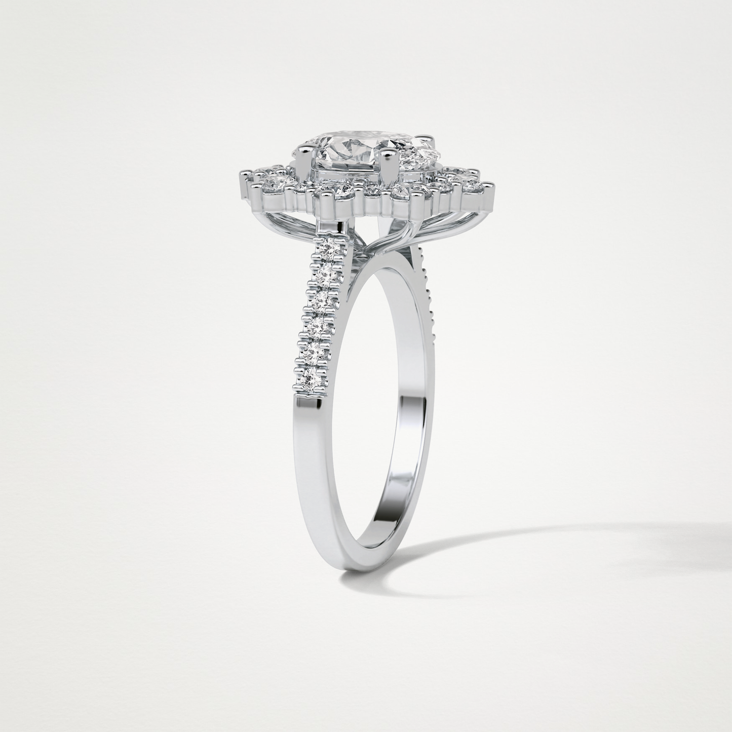 Oval Pave & Halo Lab Grown Diamond Engagement Ring