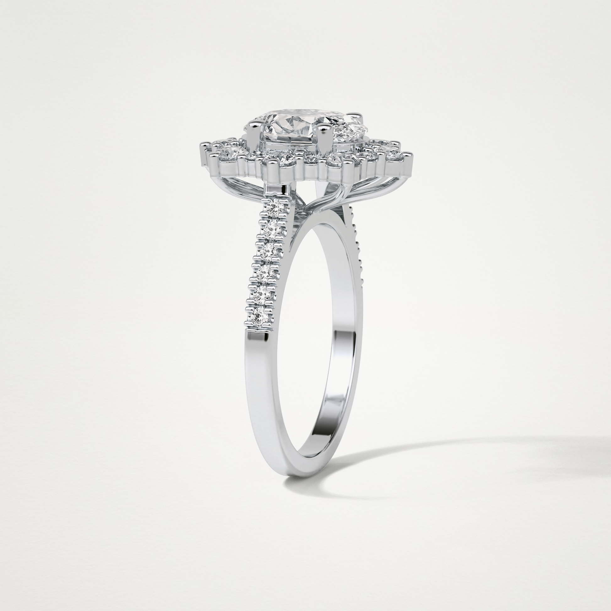 Oval Pave & Halo Lab Grown Diamond Engagement Ring