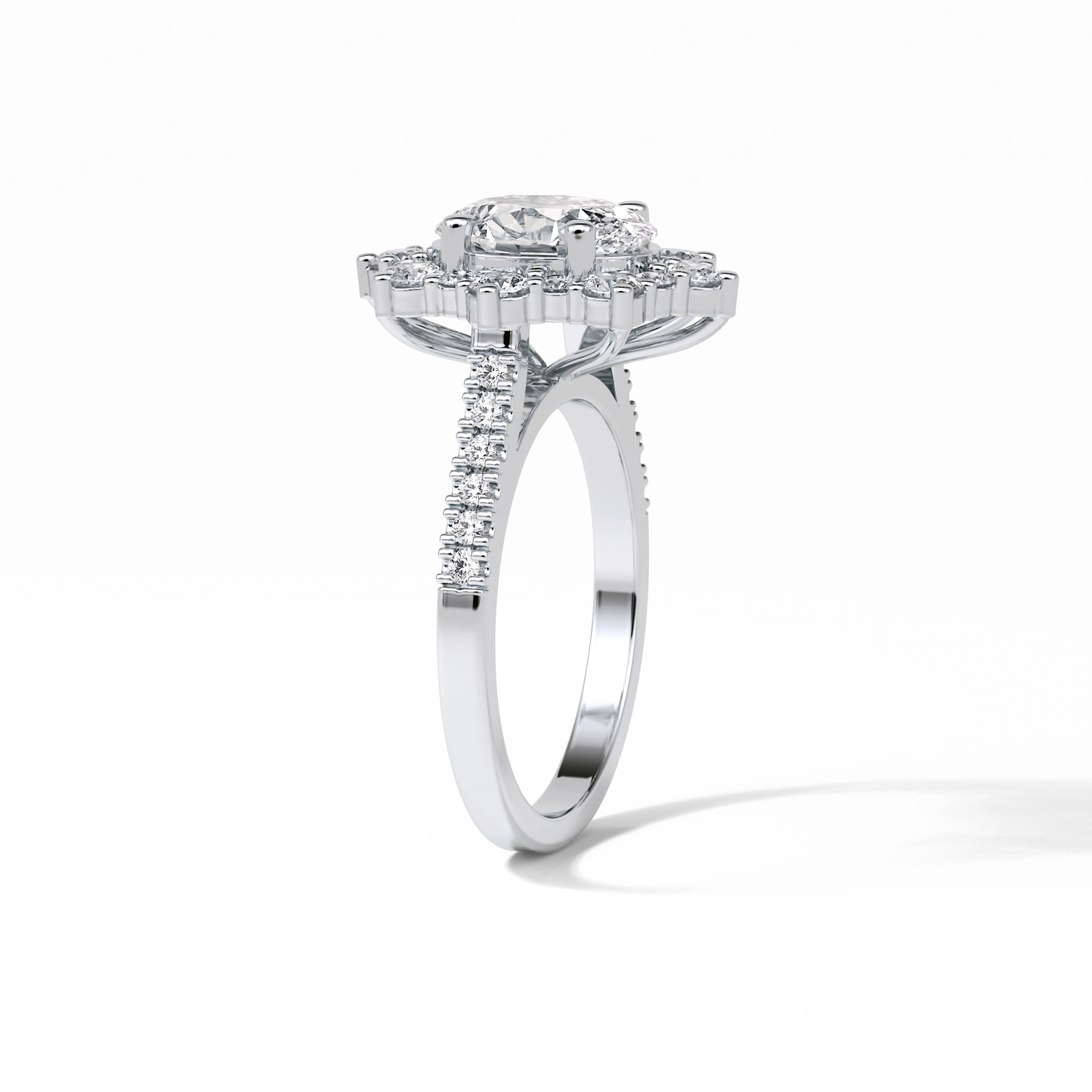 Oval Pave & Halo Lab Grown Diamond Engagement Ring