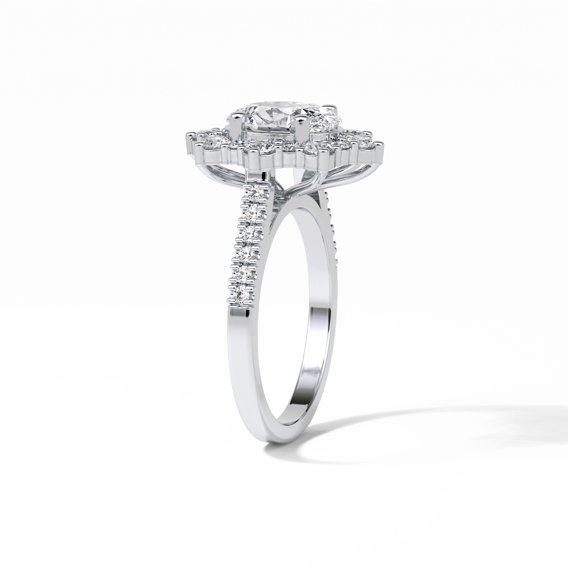 Oval Pave & Halo Lab Grown Diamond Engagement Ring