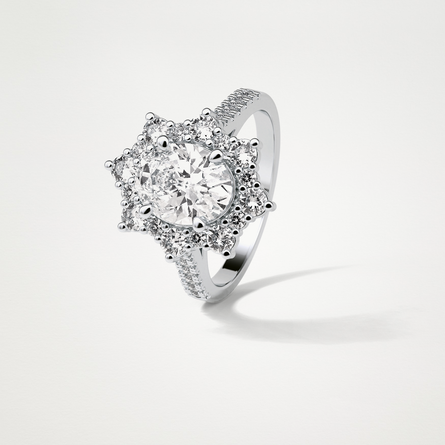 Oval Pave & Halo Lab Grown Diamond Engagement Ring