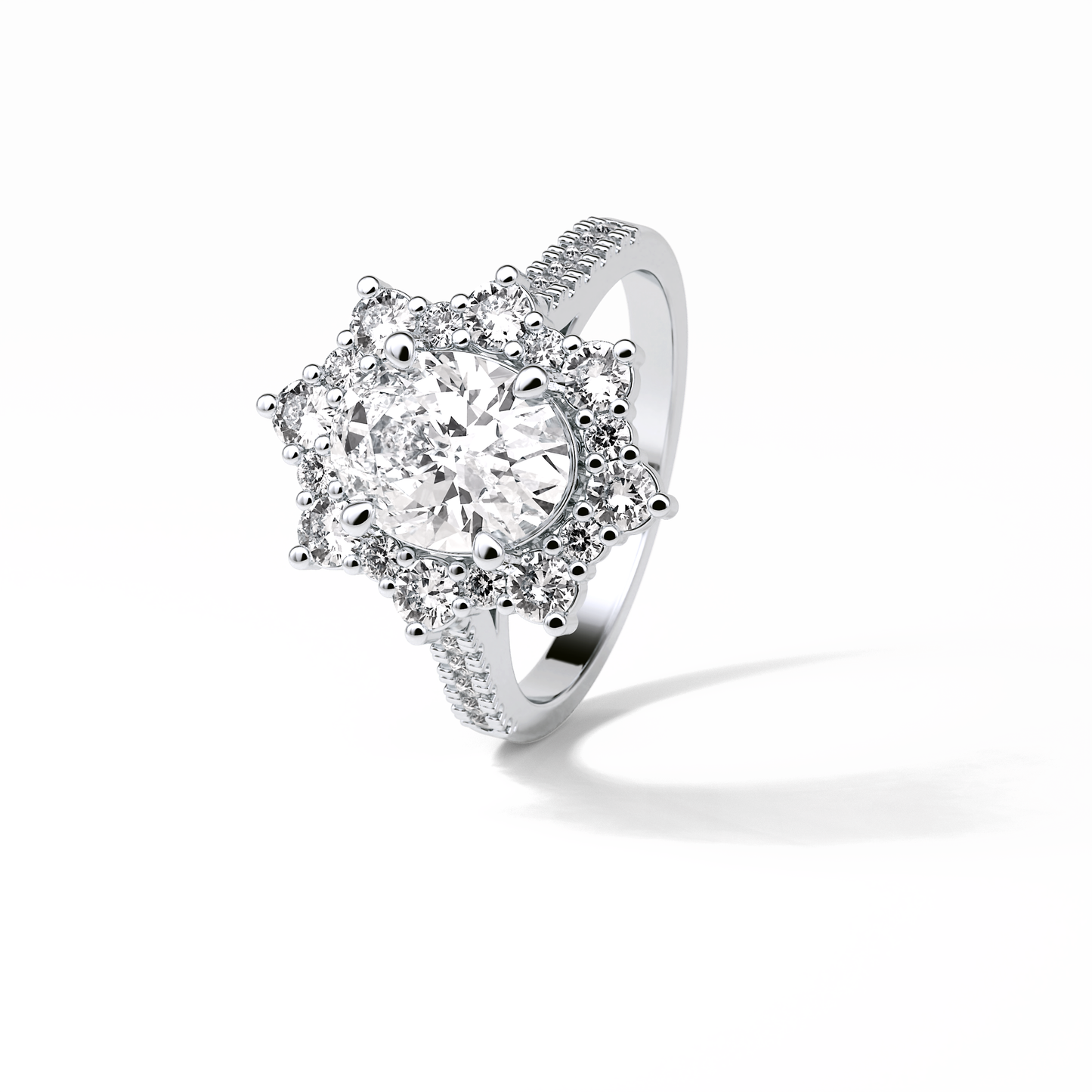 Oval Pave & Halo Lab Grown Diamond Engagement Ring