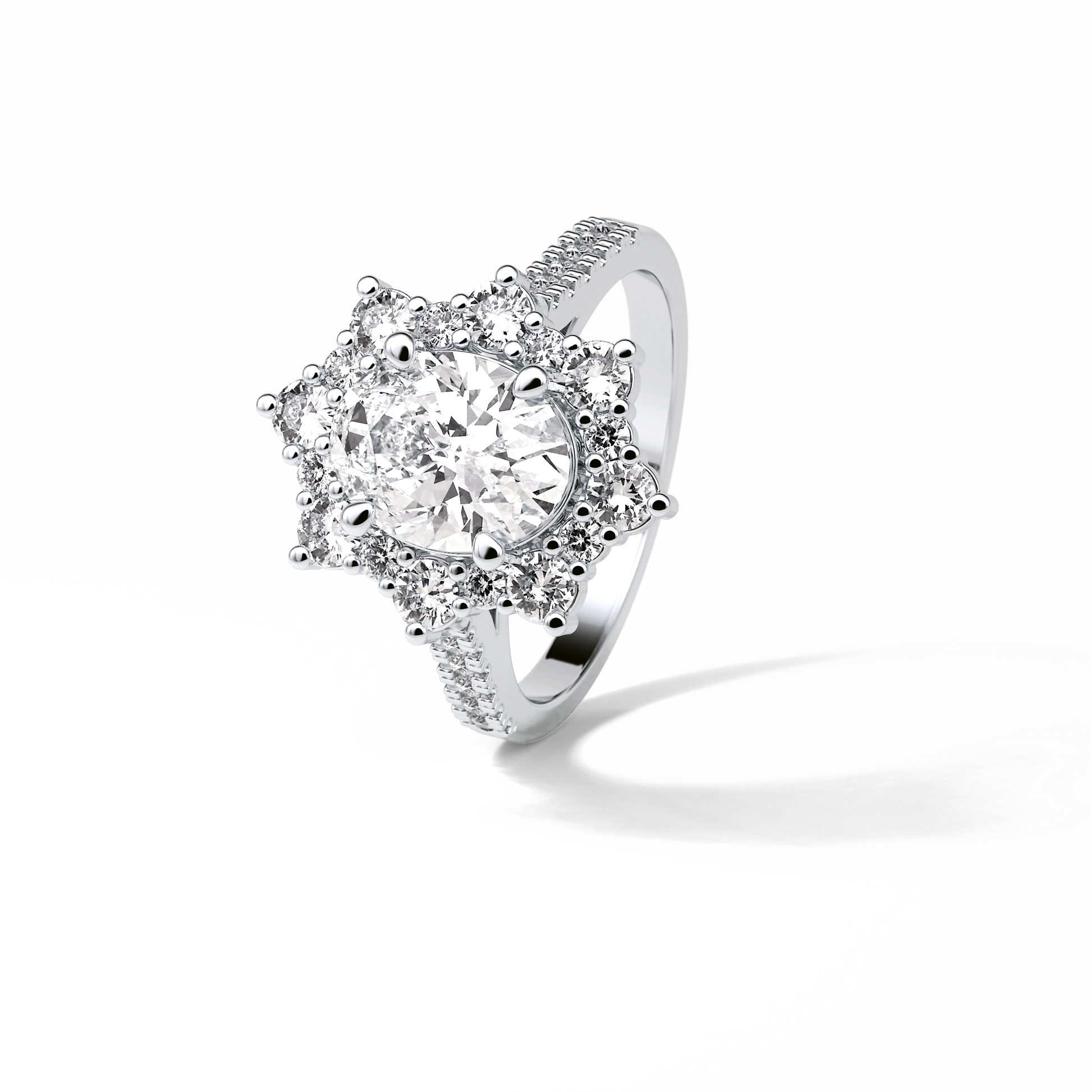 Oval Pave & Halo Lab Grown Diamond Engagement Ring