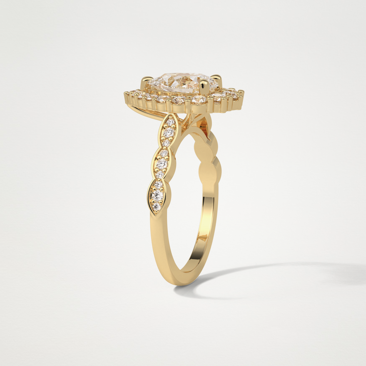 Pear Pave & Halo Lab Grown Diamond Engagement Ring