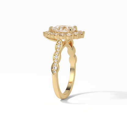 Pear Pave & Halo Lab Grown Diamond Engagement Ring