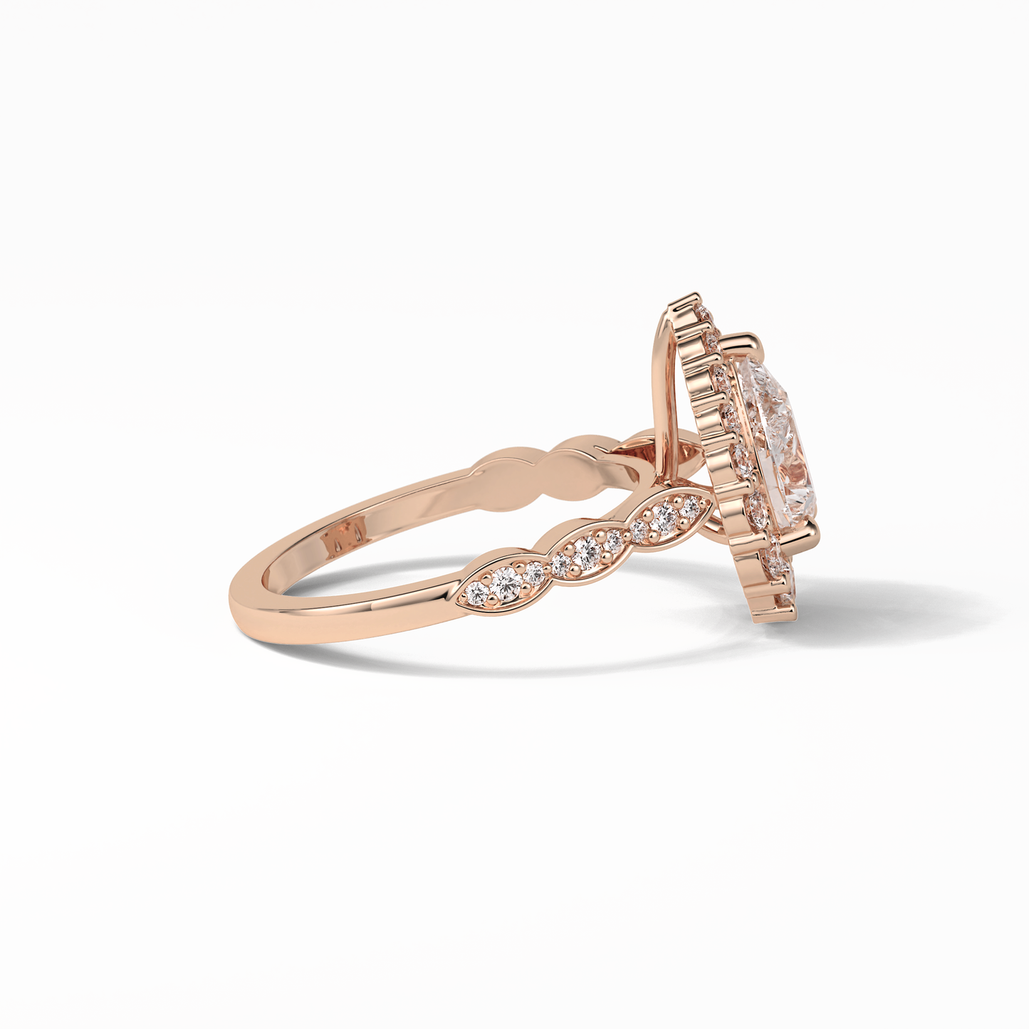 Pear Pave & Halo Lab Grown Diamond Engagement Ring