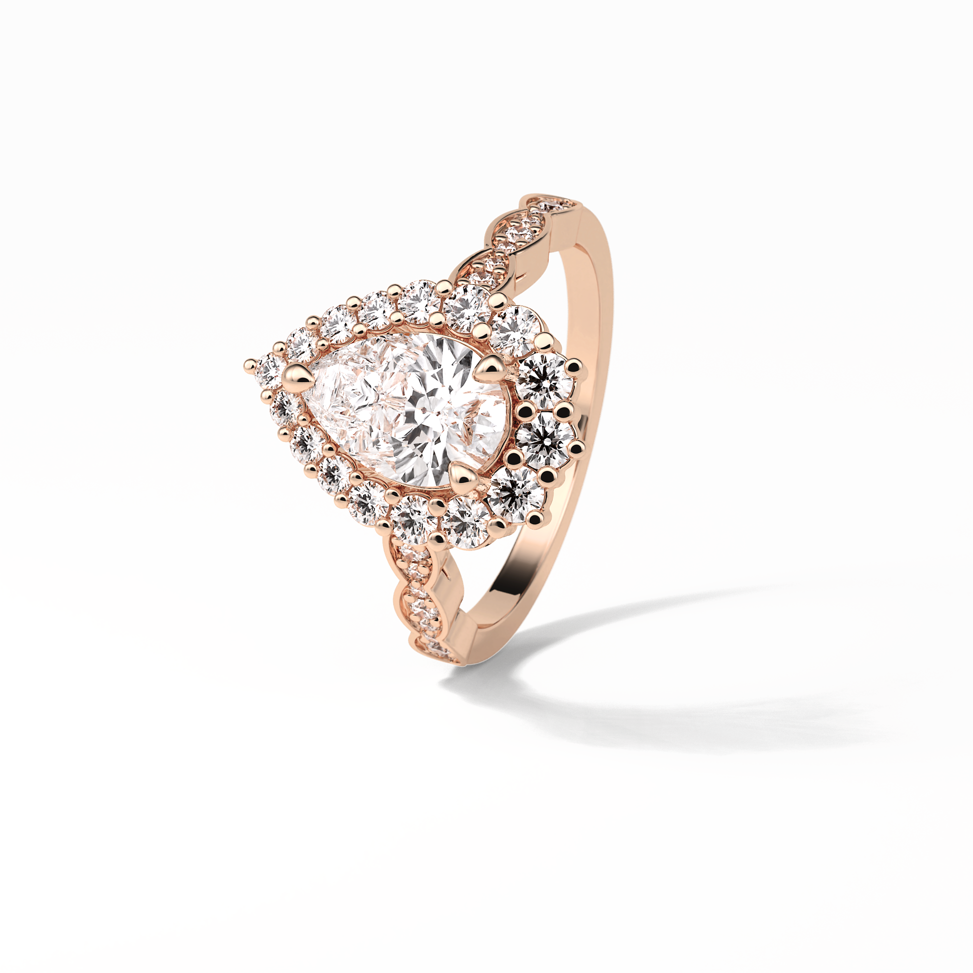 Pear Pave & Halo Lab Grown Diamond Engagement Ring