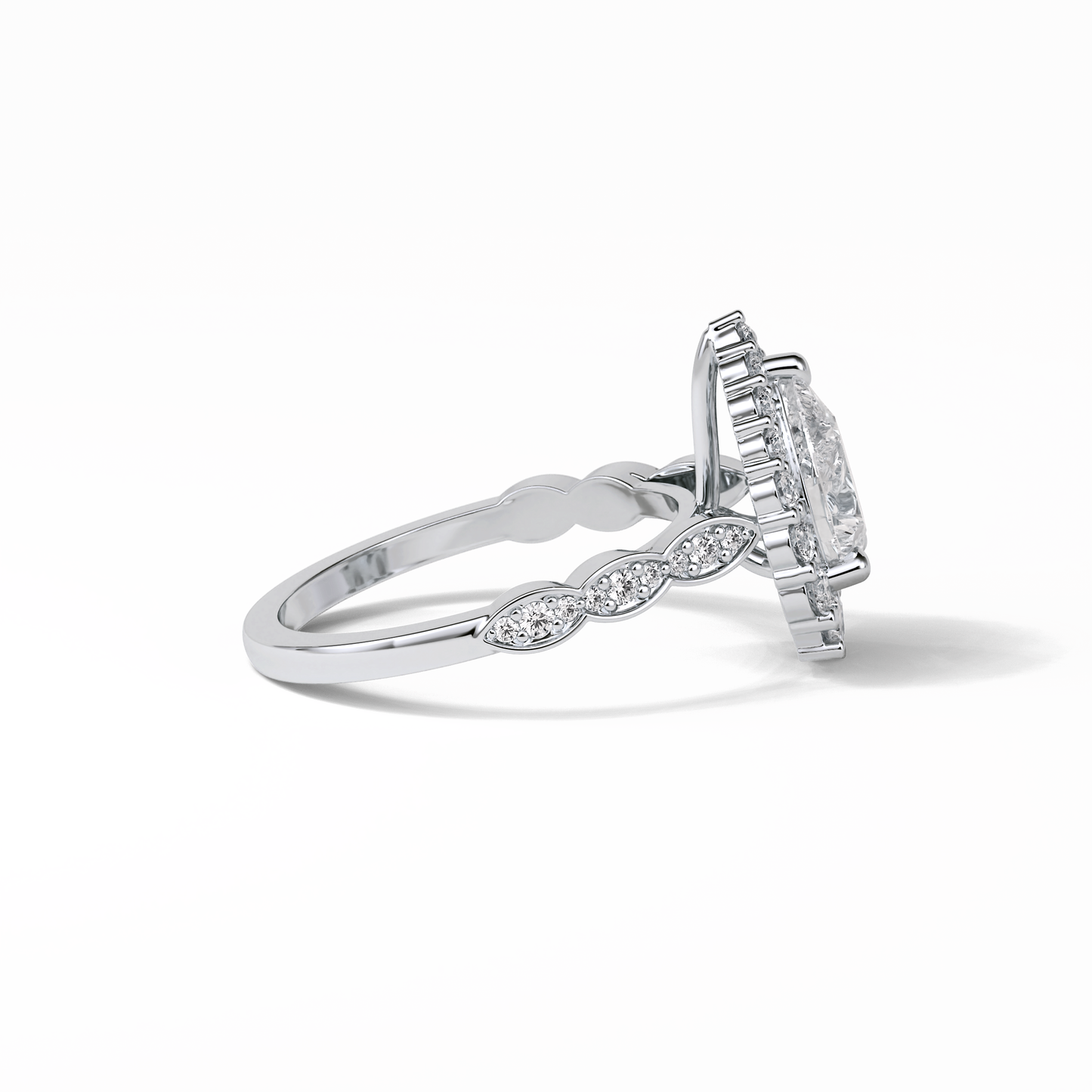 Pear Pave & Halo Lab Grown Diamond Engagement Ring