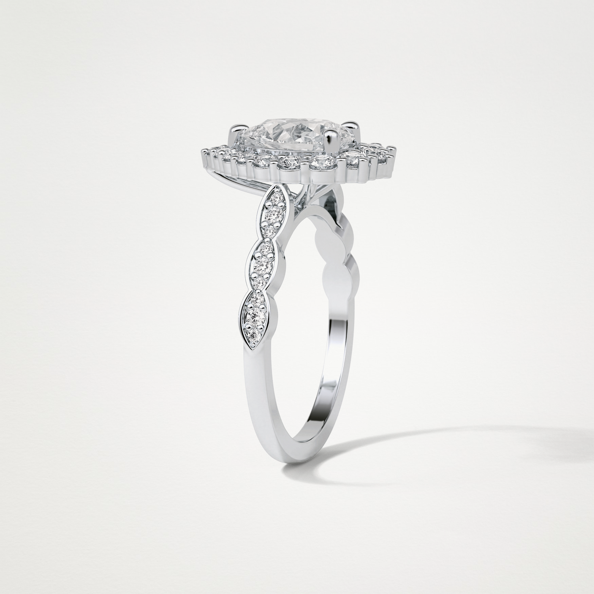 Pear Pave & Halo Lab Grown Diamond Engagement Ring