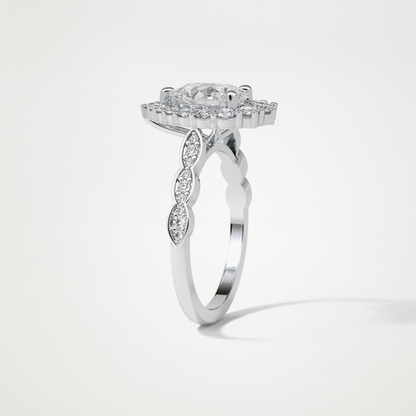 Pear Pave & Halo Lab Grown Diamond Engagement Ring
