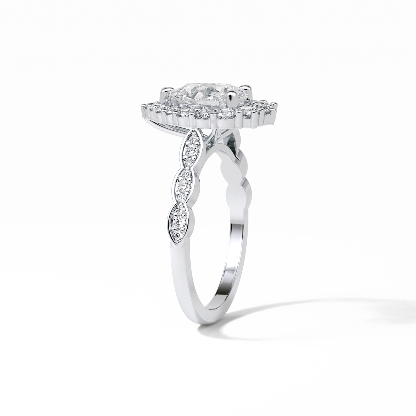 Pear Pave & Halo Lab Grown Diamond Engagement Ring