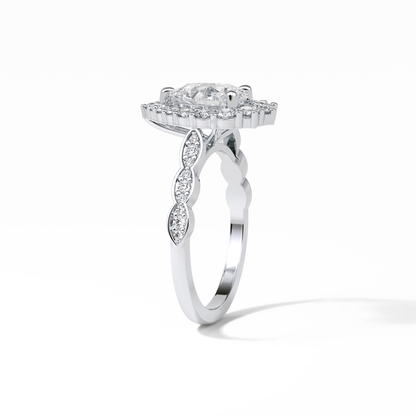 Pear Pave & Halo Lab Grown Diamond Engagement Ring