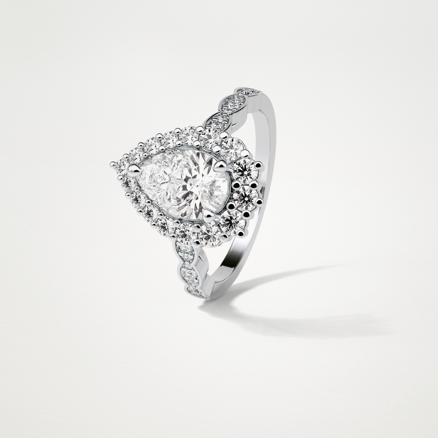 Pear Pave & Halo Lab Grown Diamond Engagement Ring