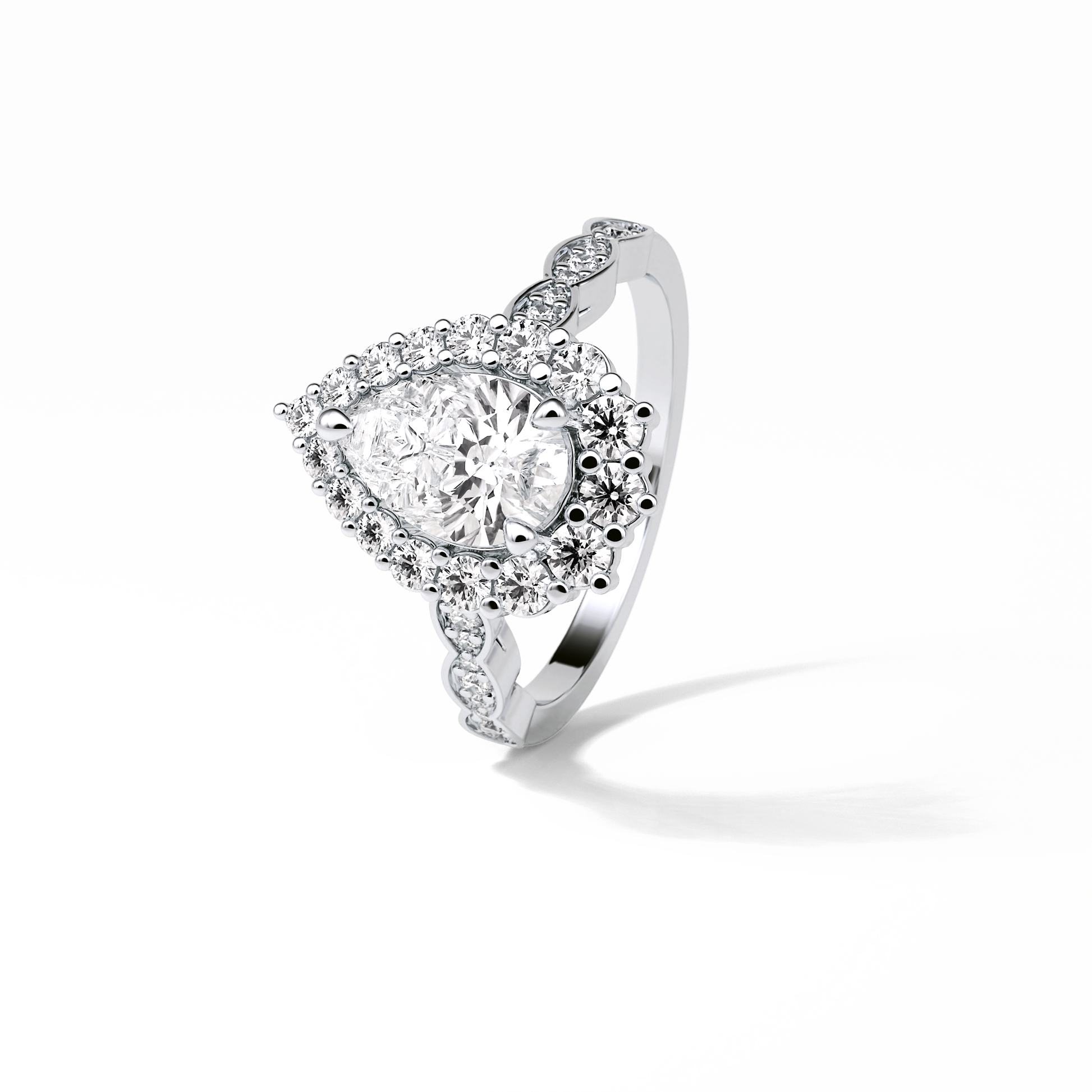 Pear Pave & Halo Lab Grown Diamond Engagement Ring