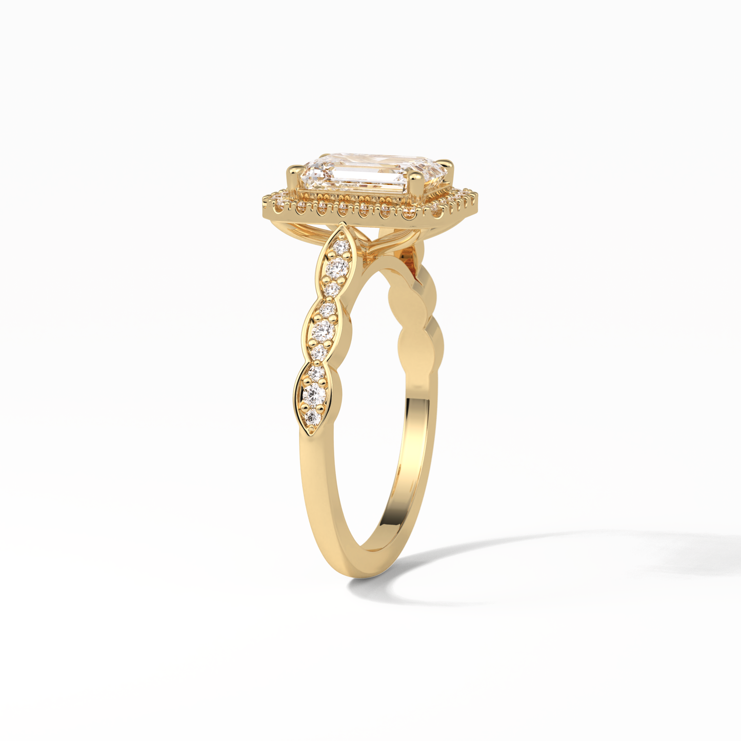 Emerald Pave & Halo Lab Grown Diamond Engagement Ring